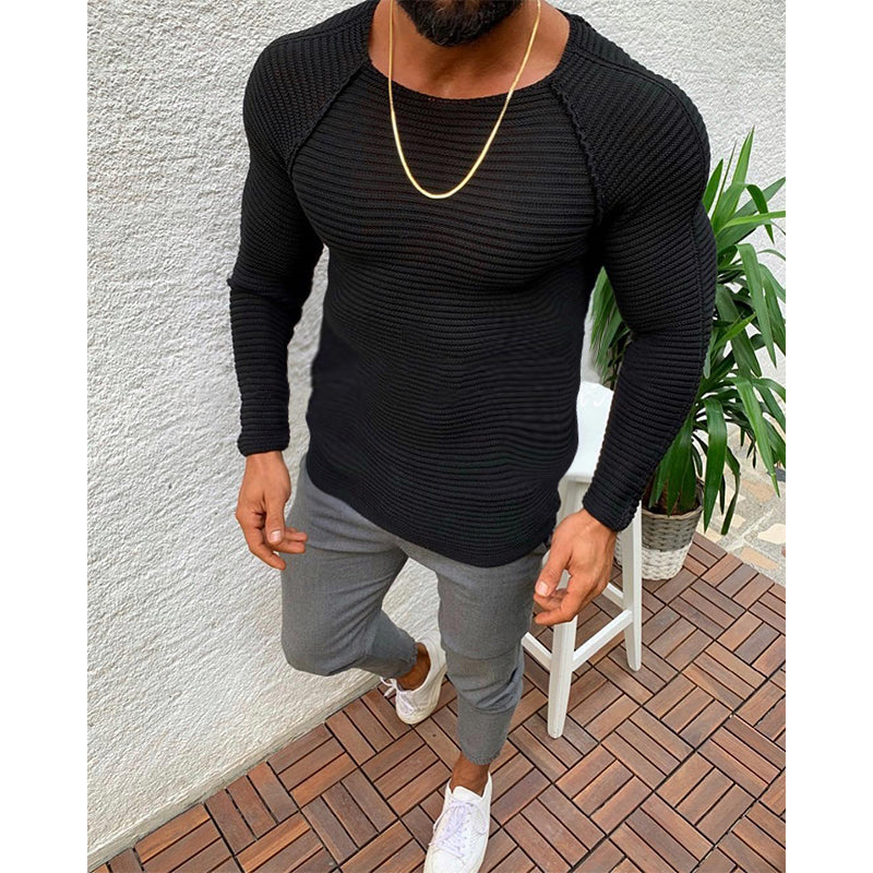 Pull décontracté à col rond et manches raglan pour homme de couleur unie