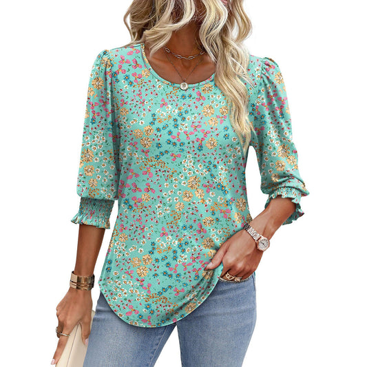 🥳Damen-Sommer-Oberteile mit Print, Ellenbogenlänge, locker sitzendes T-Shirt