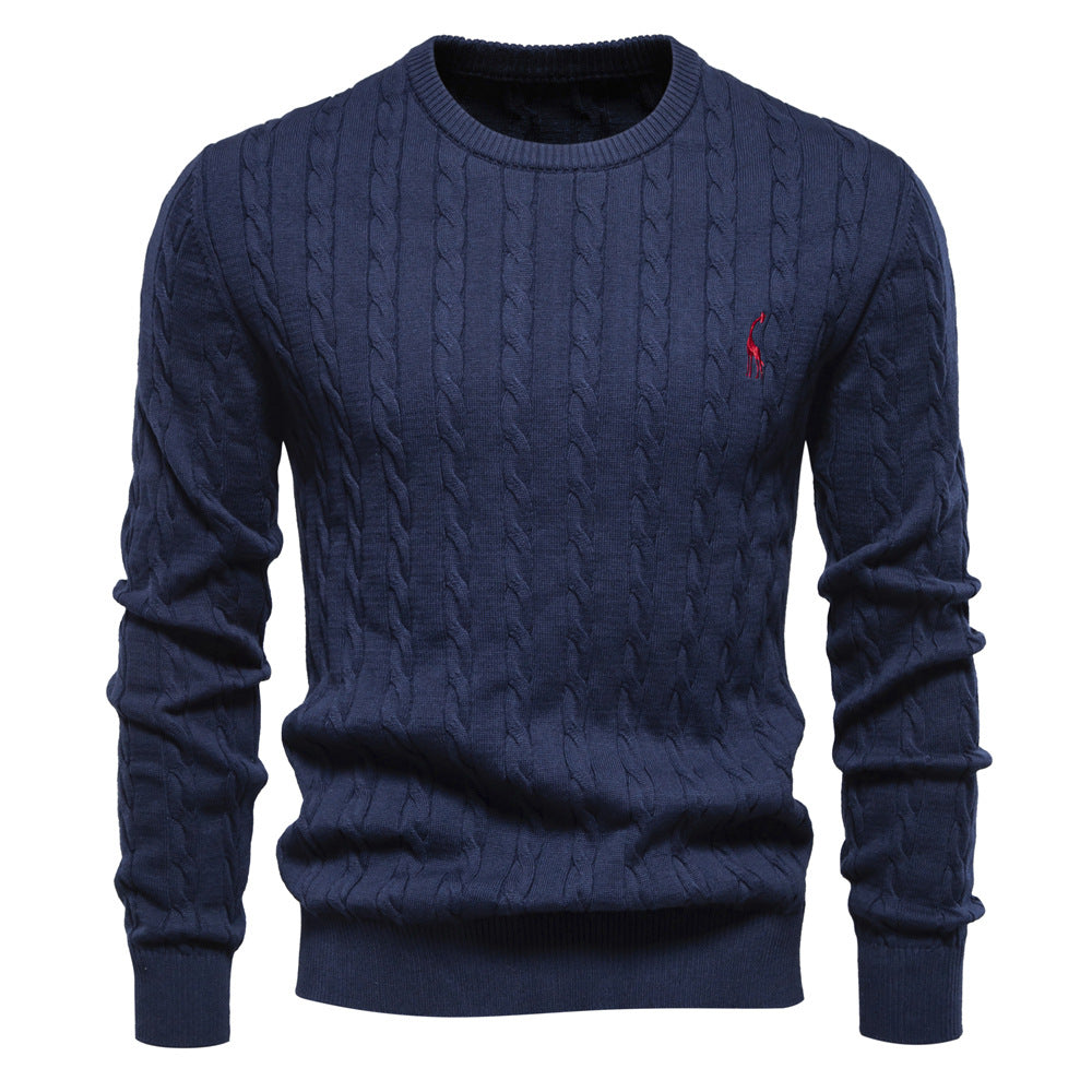 Pull col rond pour homme avec broderie girafe à motif torsadé