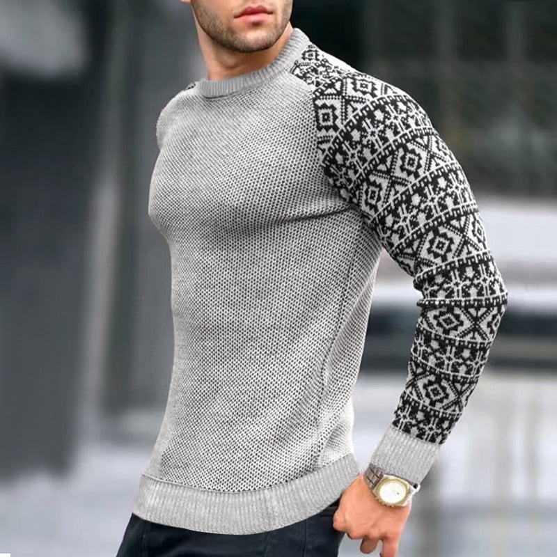 Pull décontracté à manches longues et col rond pour homme