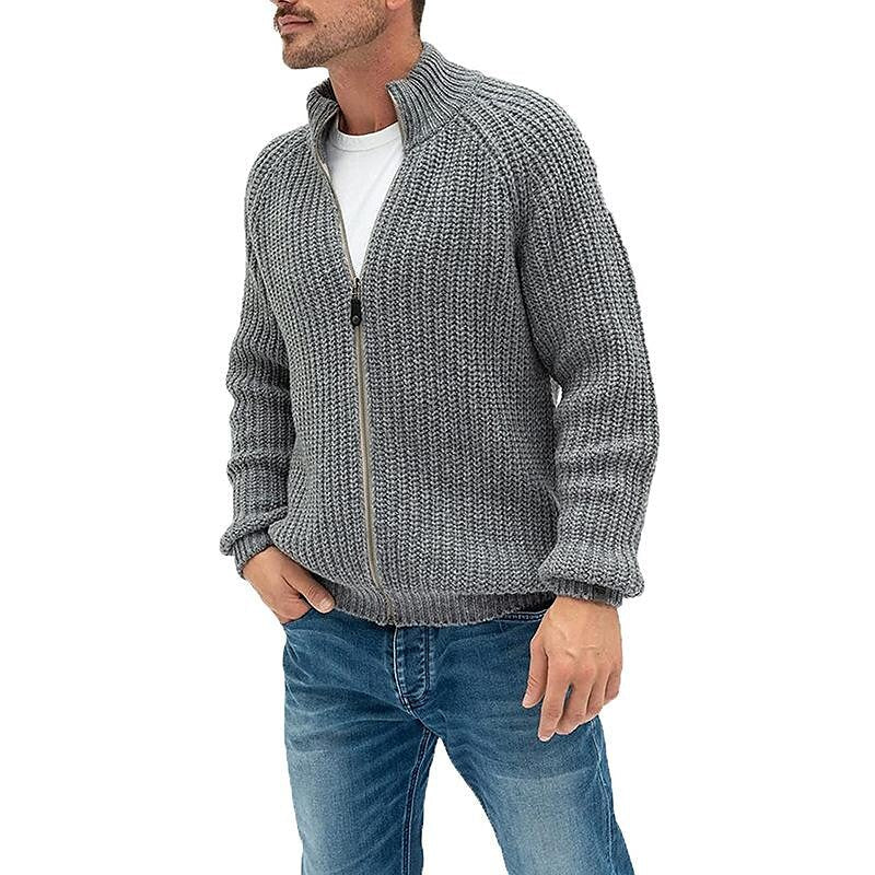 Cardigan zippé à col roulé uni pour homme