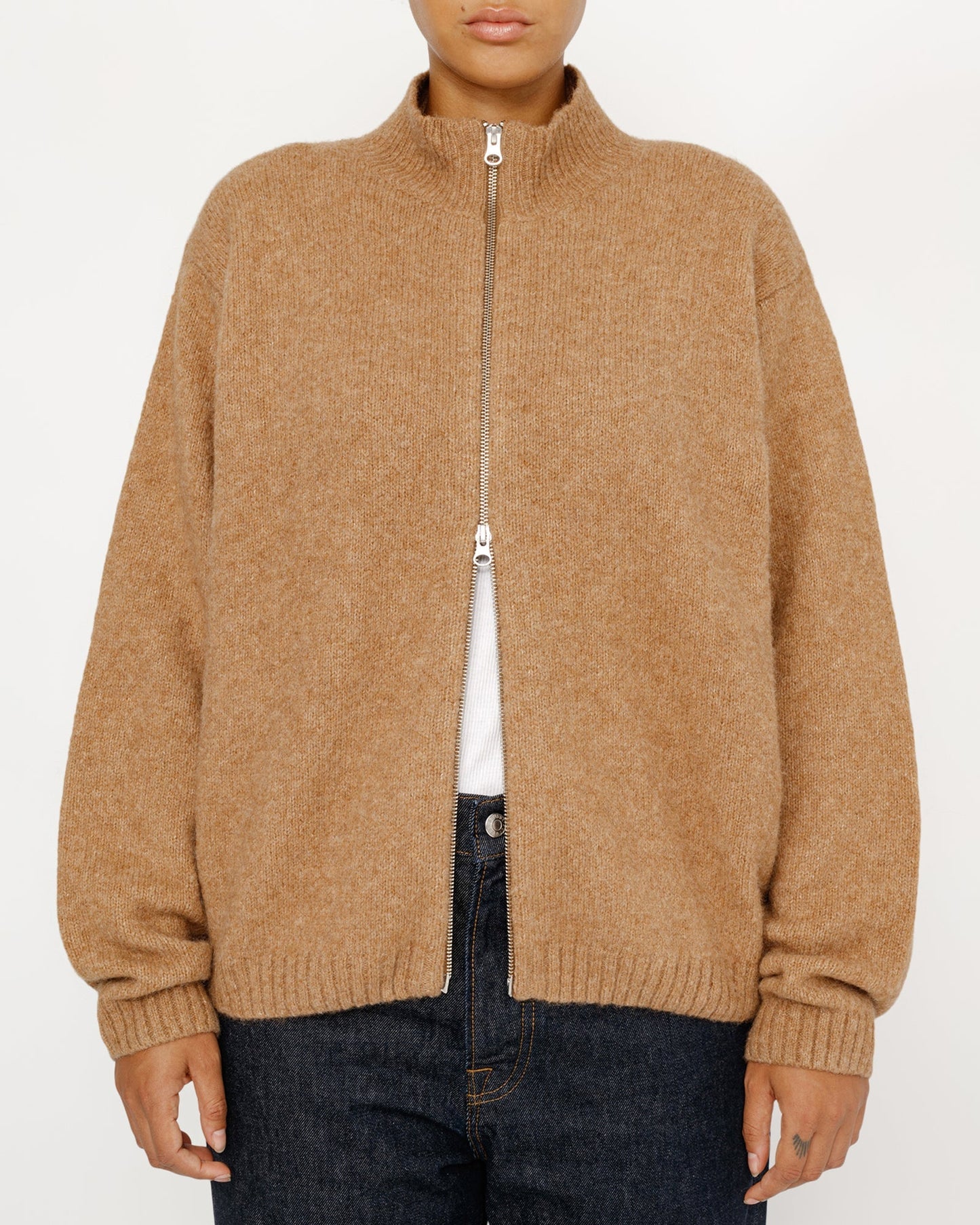 PULL EN MÉRINOS BROSSÉ ENTIÈREMENT ZIPPÉ