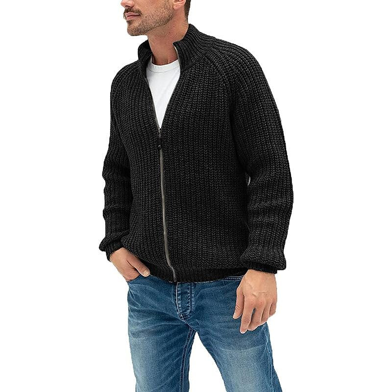 Cardigan zippé à col roulé uni pour homme