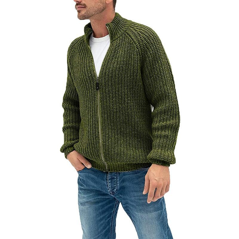 Cardigan zippé à col roulé uni pour homme