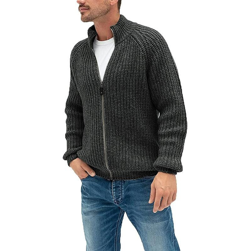 Cardigan zippé à col roulé uni pour homme