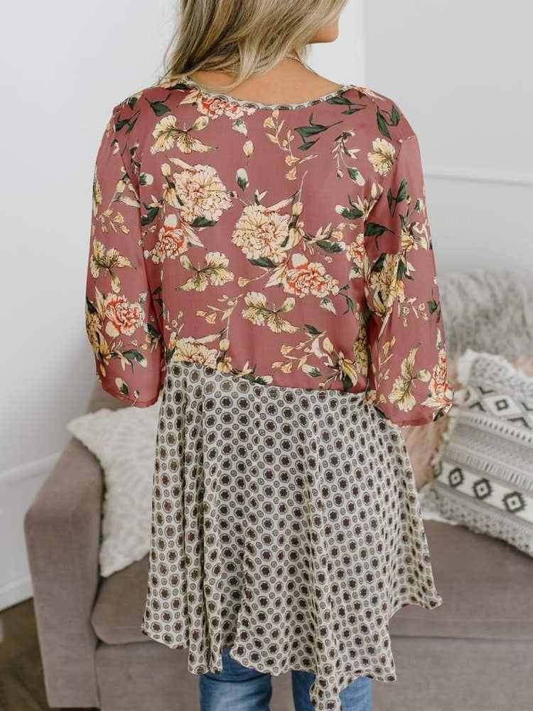 Damen Kimono mit Blumenmuster, Rüschenärmel, zum Binden, fließend, Boho, locker, als Überwurf