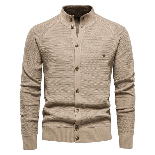 Cardigan tricoté col montant à motif texturé pour homme