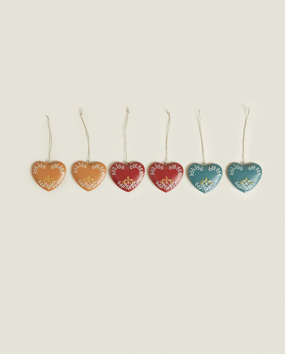 PACK OF METAL CHRISTMAS HEART DECORATION (PACK OF 6)