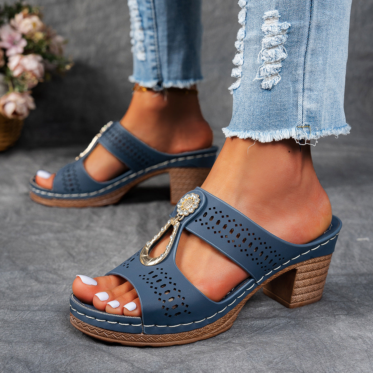 Orthopedic Rhinestones Heel Sandals