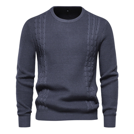 Pull décontracté chaud légèrement extensible à col rond pour homme