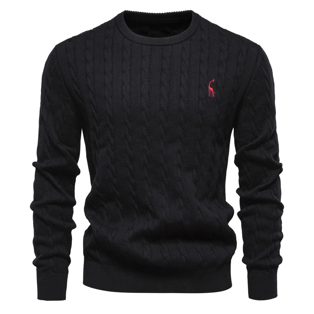 Pull col rond pour homme avec broderie girafe à motif torsadé