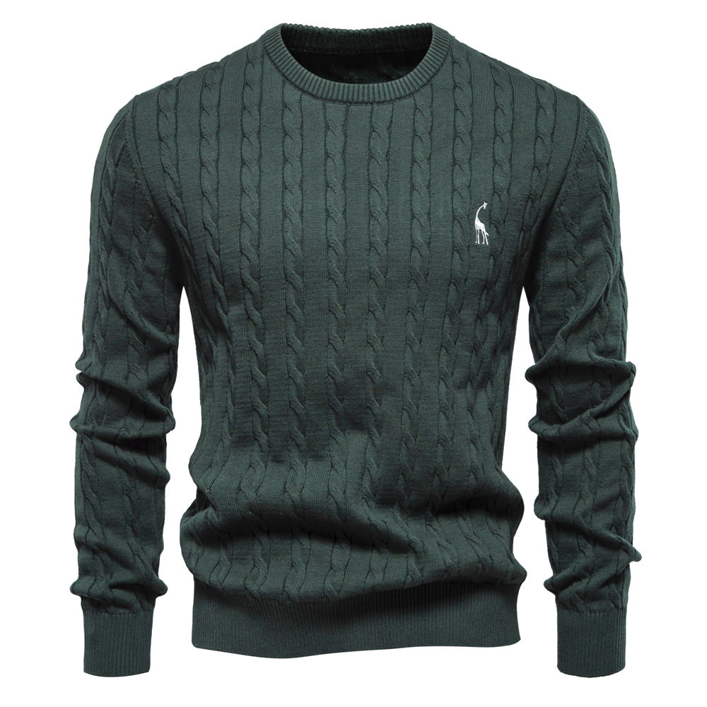 Pull col rond pour homme avec broderie girafe à motif torsadé