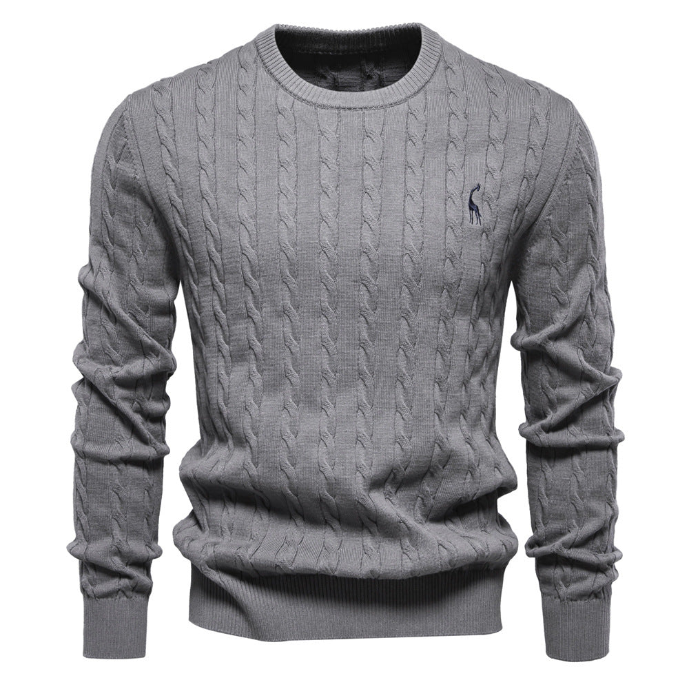 Pull col rond pour homme avec broderie girafe à motif torsadé