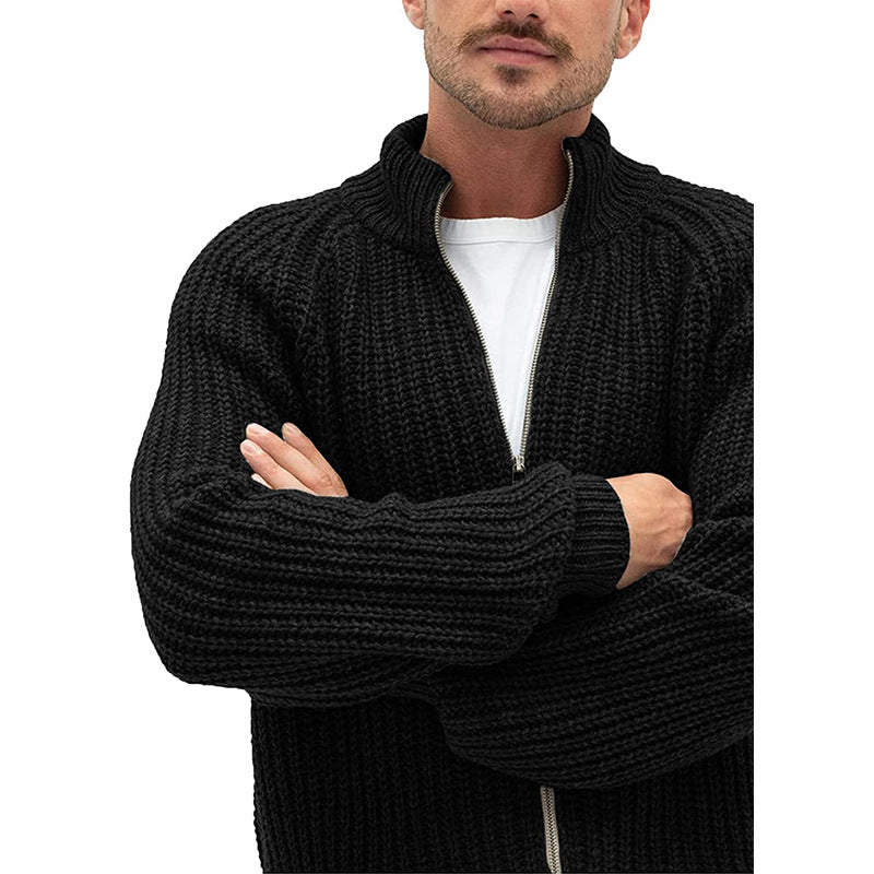 Cardigan zippé à col roulé uni pour homme
