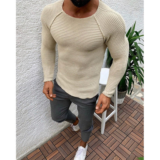 Pull décontracté à col rond et manches raglan pour homme de couleur unie