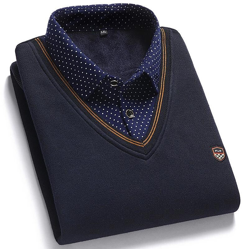 Pull en tricot pour homme, faux deux pièces, en polaire et patchwork