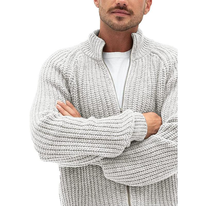 Cardigan zippé à col roulé uni pour homme