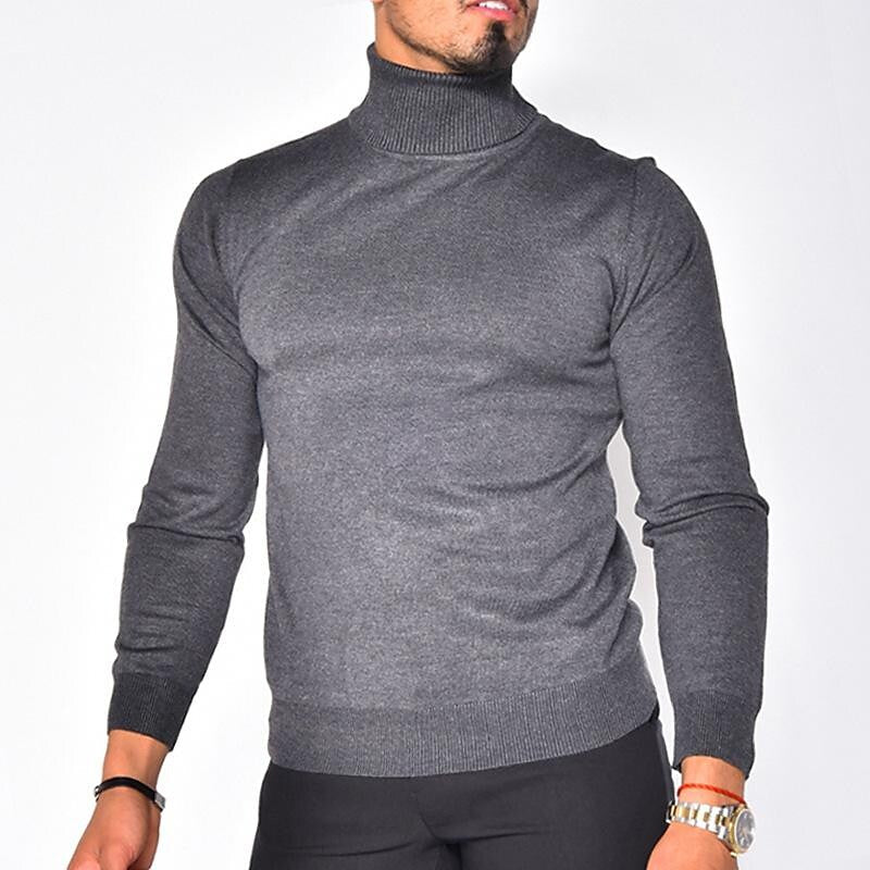 Pull col roulé homme en tricot uni basique