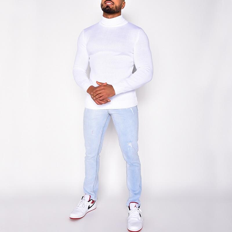 Pull col roulé homme en tricot uni basique