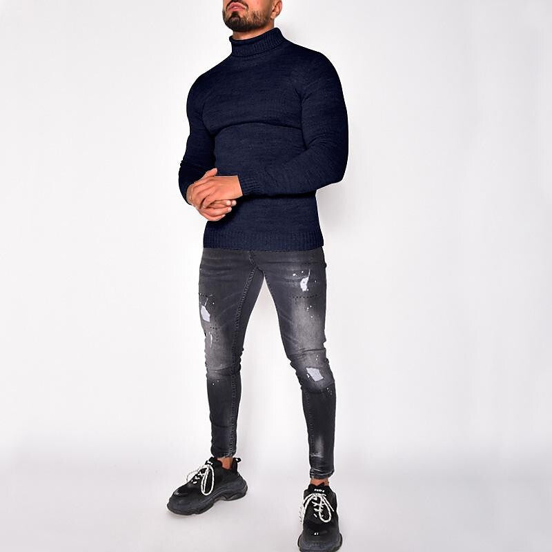 Pull col roulé homme en tricot uni basique