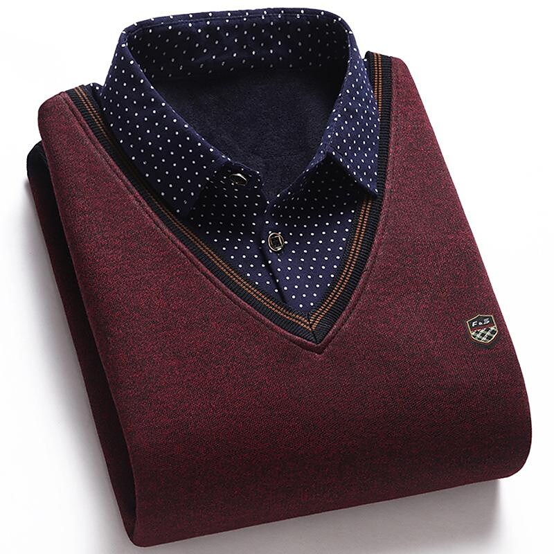 Pull en tricot pour homme, faux deux pièces, en polaire et patchwork
