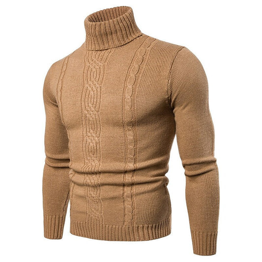 Pull basique en tricot torsadé à col roulé pour homme