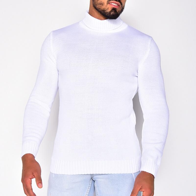 Pull col roulé homme en tricot uni basique